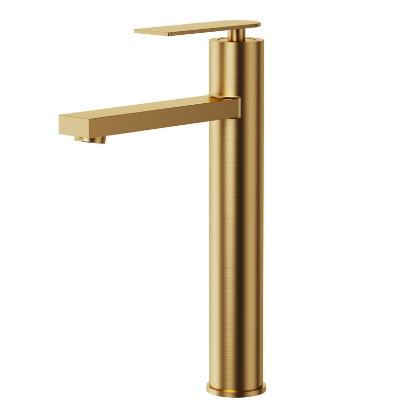 Single Hole Vessel Bathroom Faucet, Single Handle Vessel Bathroom Sink Faucet with Drain Assembly, Brushed Gold