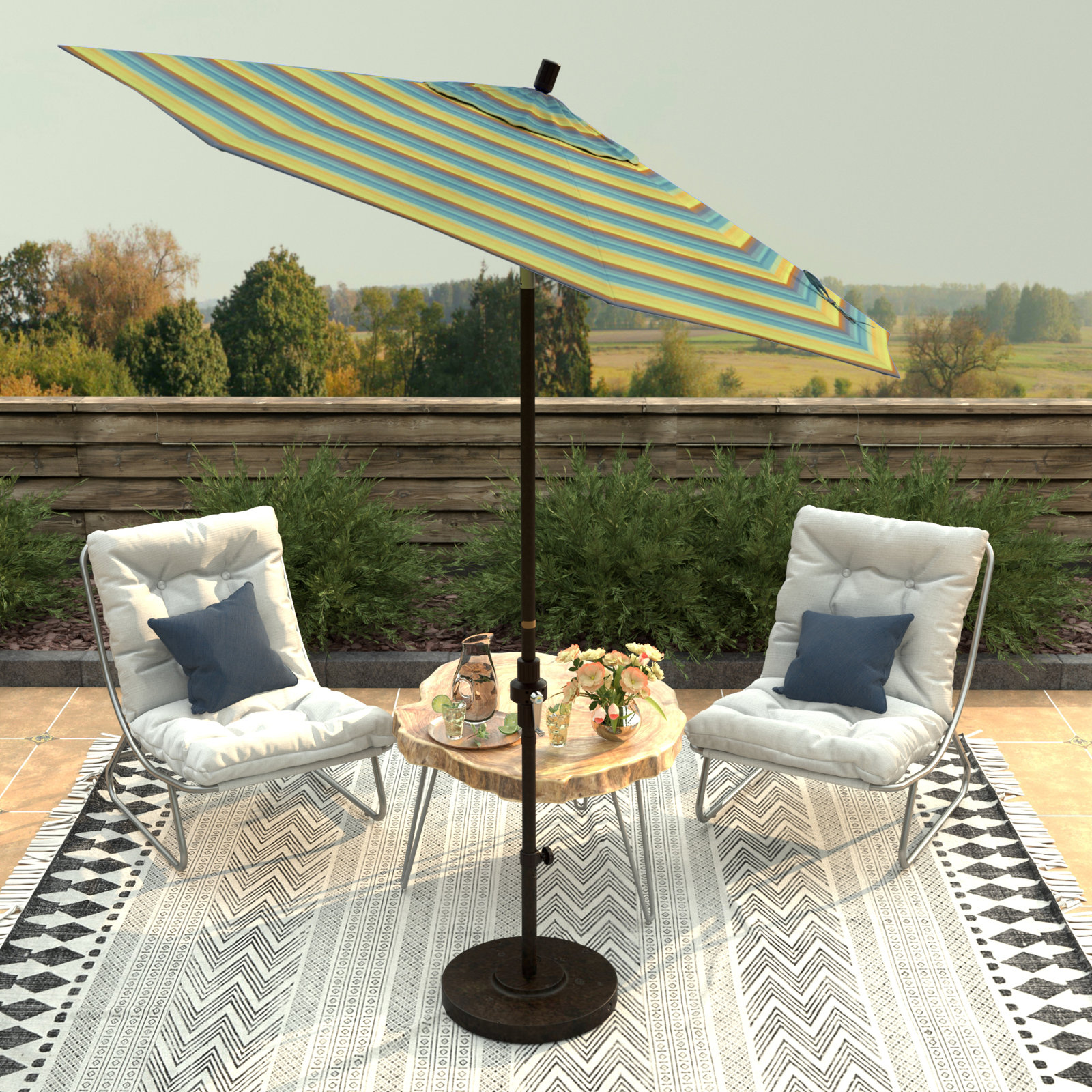 Che 90'' Outdoor Umbrella, Astoria Lagoon Sunbrella®