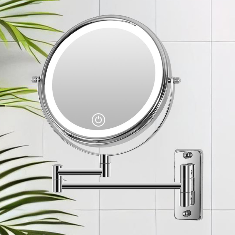 Miroir de maquillage mural 8 "à DEL avec grossissement, 3 miroirs de maquillage à DEL Alexusia, Chrome