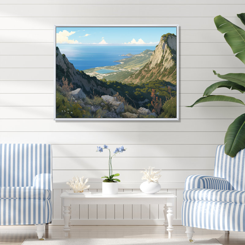 «Rocky Coastal Tones» sur toile, H 34 po x l 44 po x P 1,5 po, Cadre flottant blanc