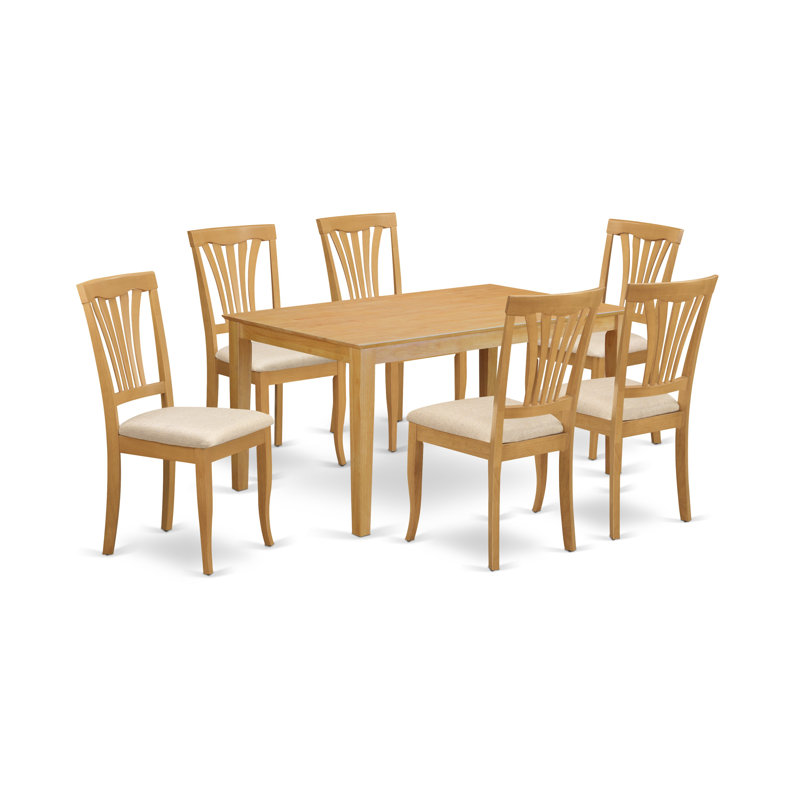 7 Piece Kitchen Table & Chairs Set Consist of a Rectangle Dining Table and 6 Linen Fabric Dining Room Chairs, 36x60 Inch, Oak