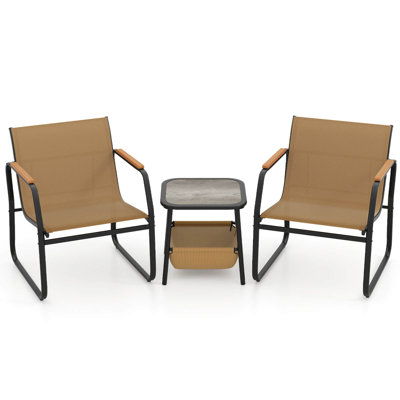3 PCS Patio Plastic Wood Furniture Set with Breathable Mesh Fabric and Metal Frame Garden
