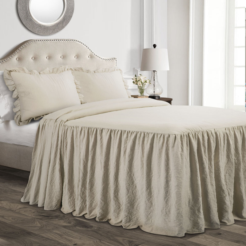 Reyna Microfiber Ruffle Skirt Bedspread Set, Neutral, King Bedspread + 2 King Shams