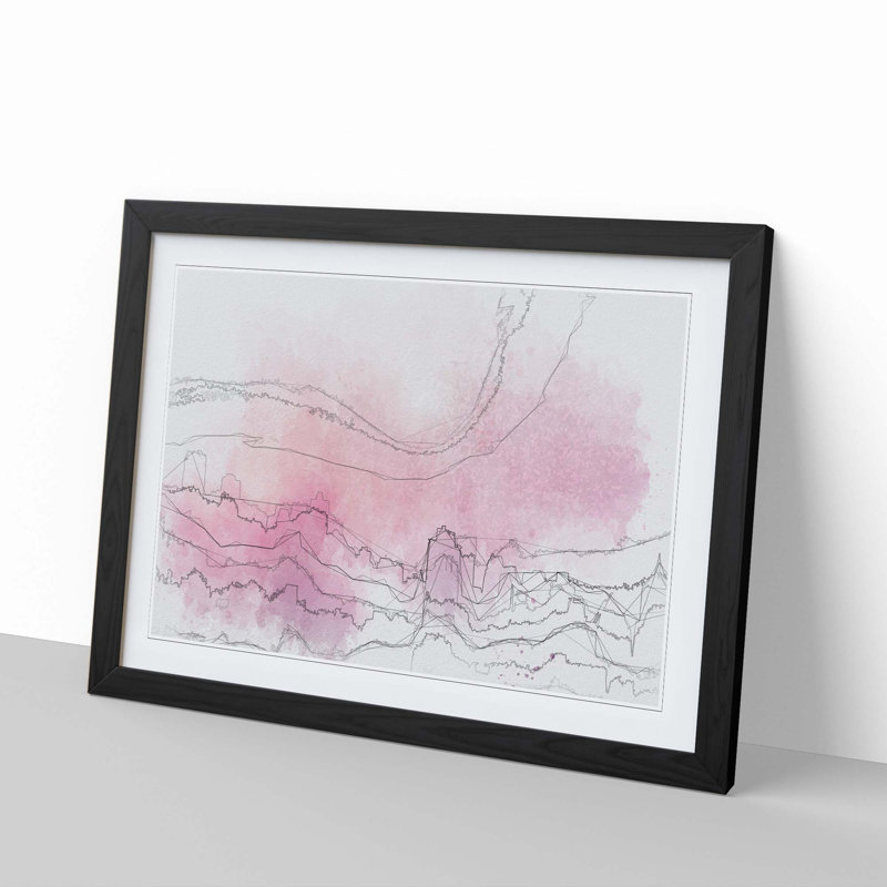 Pink Fog over the City in Abstract - Picture Frame Graphic Art Print, 50cm H x 76cm W x 2cm D, Black