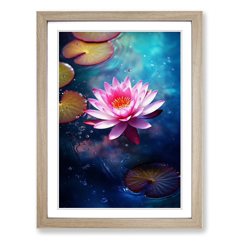 Water Lily Tachisme Art - Framed Print, 46cm H x 34cm W, Oak Framed