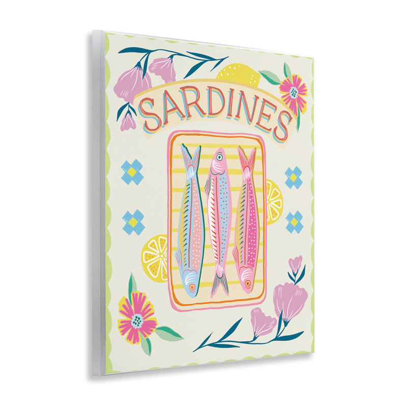 Plaque murale pastel sardines et fleurs, design par Jo Reid