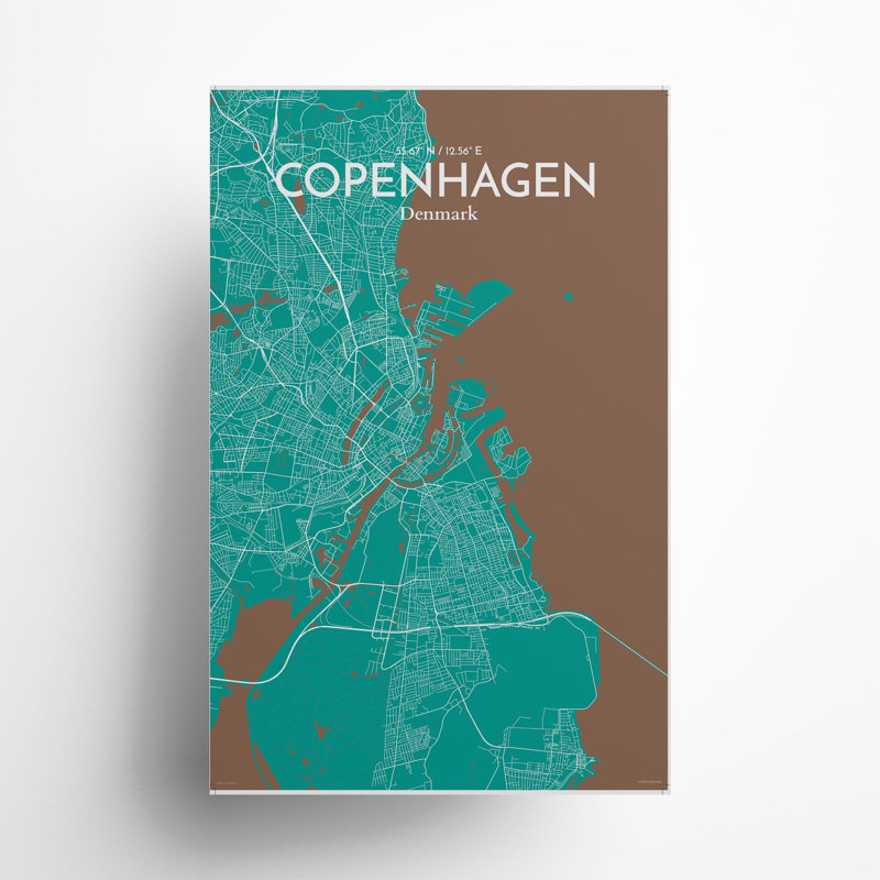 Copenhagen City Map In Nature - No Frame Print, 17cm H x 11cm W x 0.05cm D