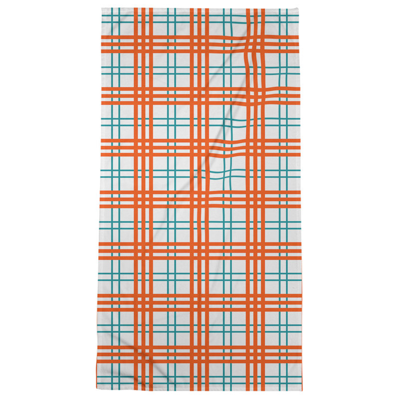 Bath Towel, Polyester/Cotton Blend, White/Aqua/Orange