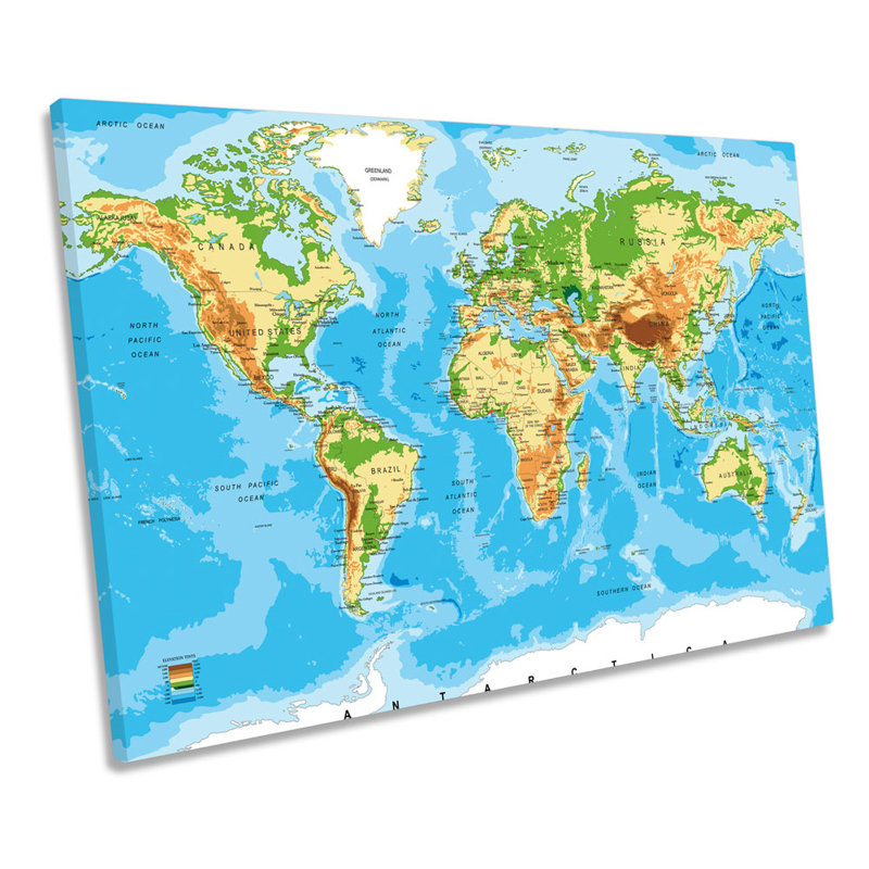 World Map - Wrapped Canvas Print, 40.6cm H x 61cm W x 2cm D