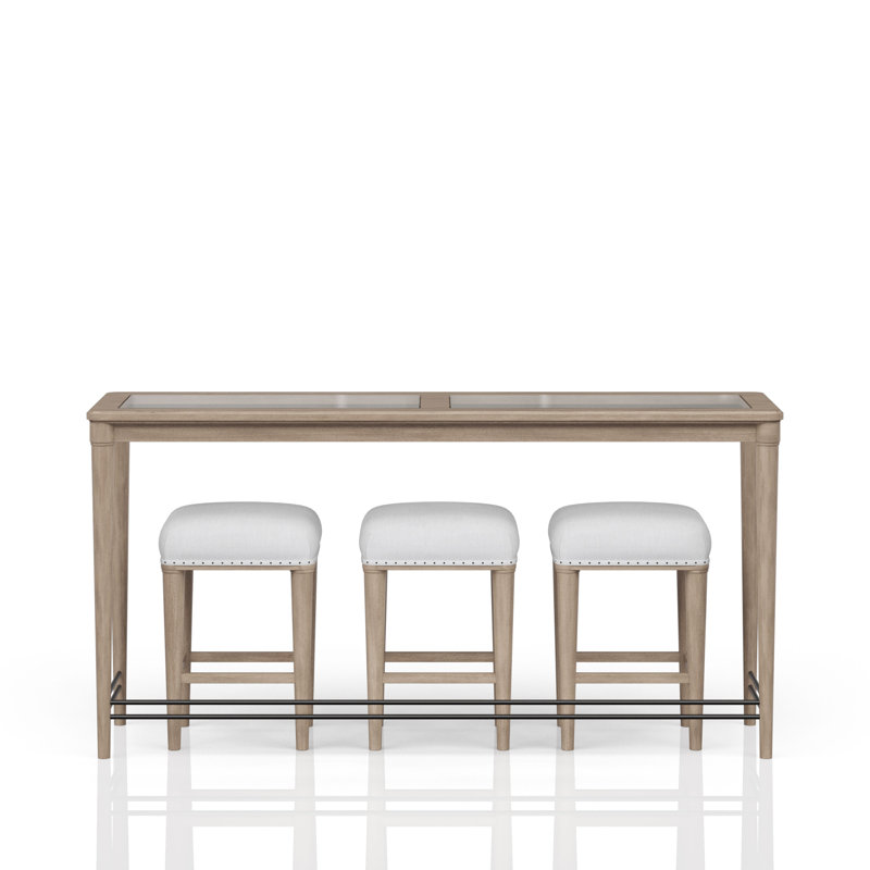 Ensemble de table de bar 4 pièces avec plateau en verre givré et 3 tabourets rembourrés Aria