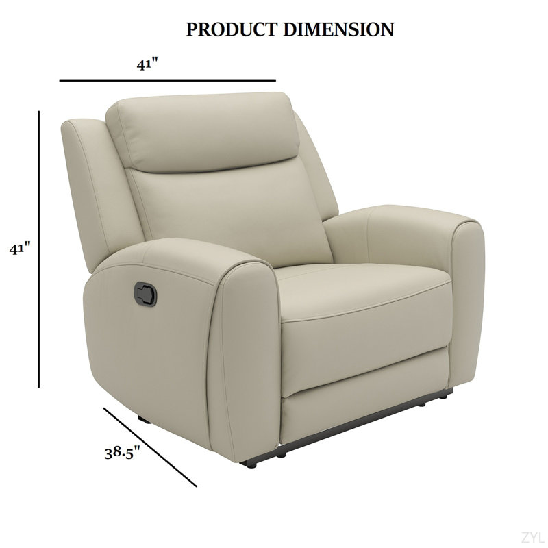 Manual Recliner High Density Foam Contour Arms Wide Seat Primary Living Room, Manual - Handle / Lever, Leather, Beige