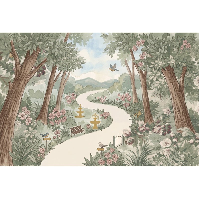 Jardin, papier peint, chemin sinueux, aquarelle amovible, décoration murale, 160 po x 108 po, Non tissé