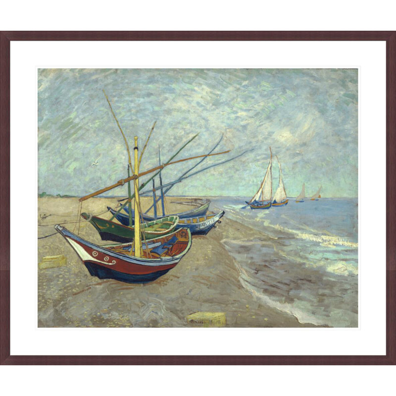 Bateaux de pêche sur la plage aux Saintes-Maries-de-la-Mer par Vincent van Gogh, impression giclée encadrée