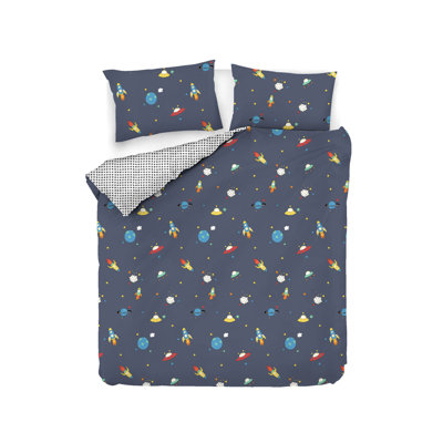 Ensemble de housse de couette 100% coton bleu foncé / blanc / jaune Arcola