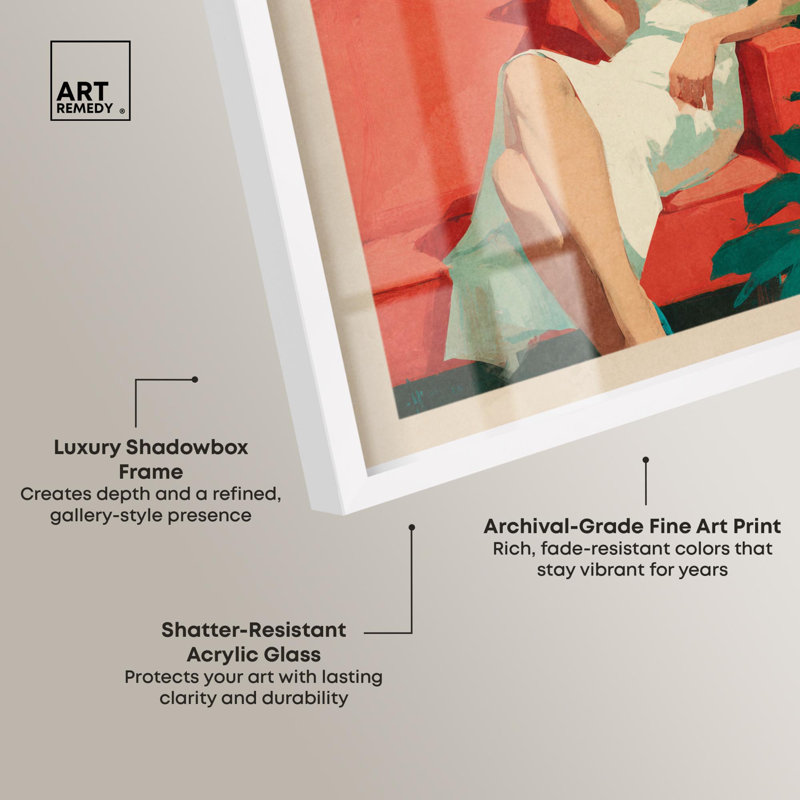 Cheers Lady Shadowbox Print Summer Art Prints par Art Remedy, H 31 po x l 25 po, Blanc