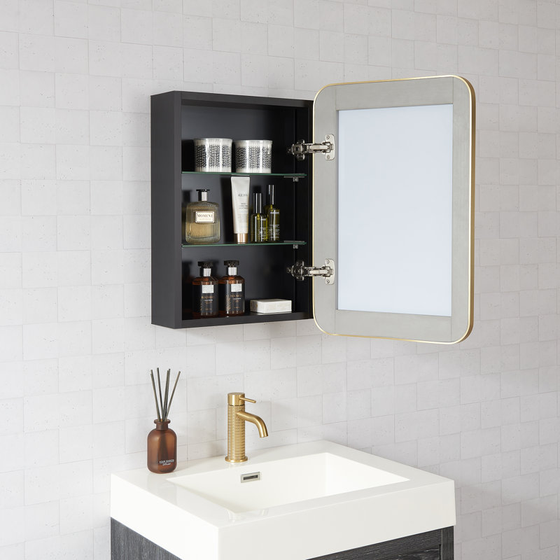 Armoire à pharmacie rectangulaire avec miroir Lagos, H 24 po x l 16 po x P 5,9 po, Or brossé