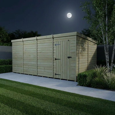 Total Sheds 16ft x 10ft Pent Garden Shed - Single Door - No Windows - Pressure Treated Timber - UK Manufactured