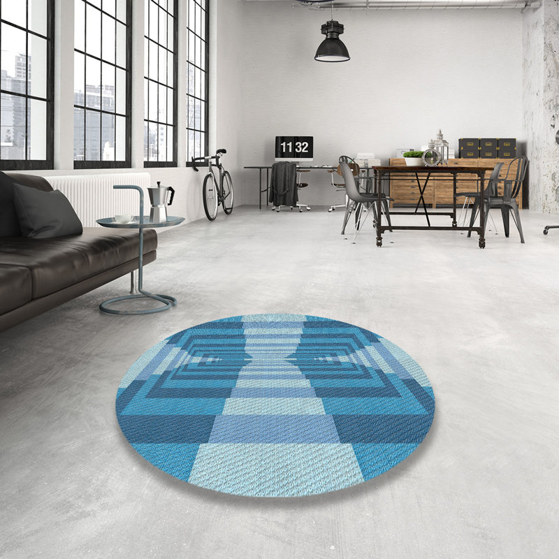 Tapis géométrique bleu, Rond 6 pi