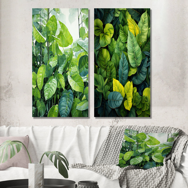 Feuilles de forêt urbaine - ensemble de 2 impressions sur toile de feuilles, H 32 po x l 33 po, Toile tendue