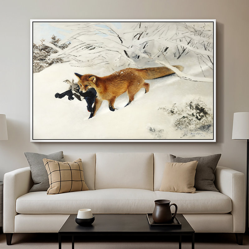 Fox in Snow Landscape (Räv i snölandskap), 1900 - Bruno Liljefors, toile tendue avec châssis, 26 x 40, Blanc