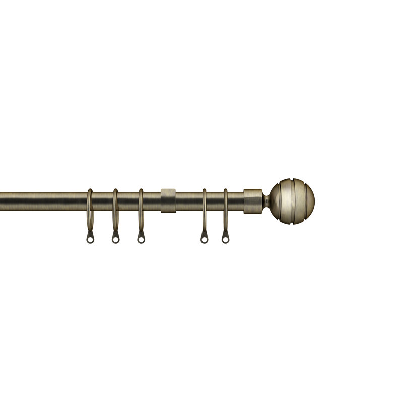 Adjustable Single Curtain Pole, 5cm H x 314cm W x 9.5cm D, Antique Brass