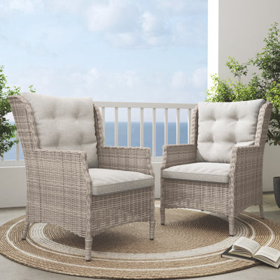 Outdoor All-aluminum Wicker Dining Chair With Sunbrella Cushions Set Of 2 -  Red Barrel StudioÂ®, FF239BE1F59E4205AEB0F138EE66F9D1