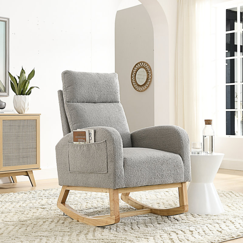 Chaise berçante moderne avec accoudoirs de salon à dossier haut l 27,6 po, Gris