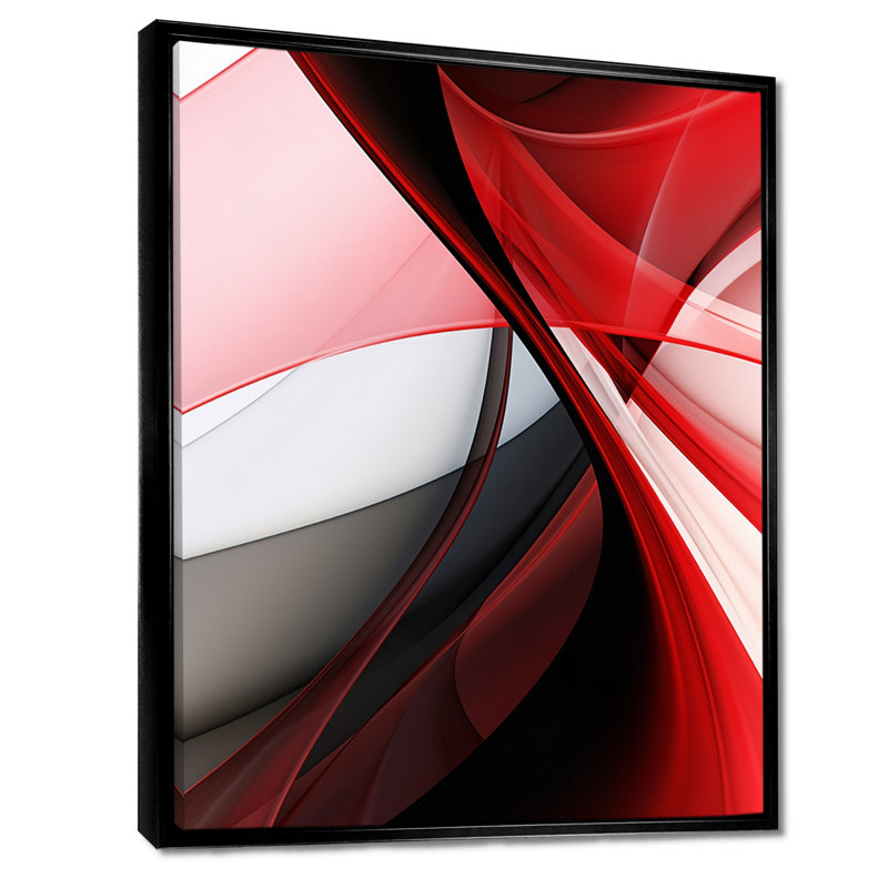 Art mural abstrait vagues rouges, H 20 po x l 12 po x P 1 po, Toile avec cadre flottant noir