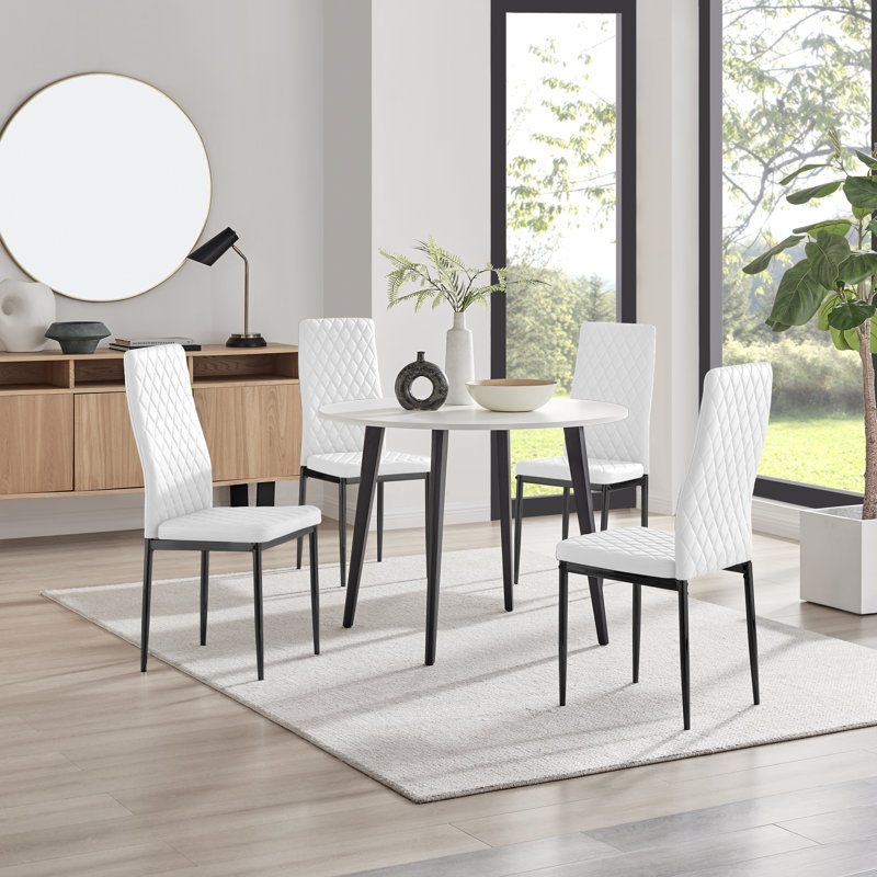 Betsab 4 - Person Dining Set, White, White/Black