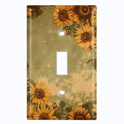 Couvercle de plaque d'interrupteur en métal; Bascule rustique de taille standard US 1 - tournesols rustiques