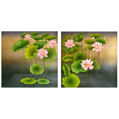 Fleur de lotus, peinture à l'aquarelle 2 pièces | Art mural botanique peint à la main par Shammi Bannu Sharma