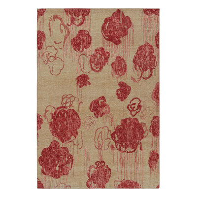 Rug & Kilim’S Modern Abstract Art Rug In Beige-Brown, With Red Floral Patterns