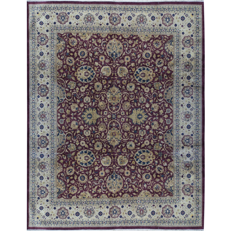 Tapis rouge et beige noué à la main de haute qualité