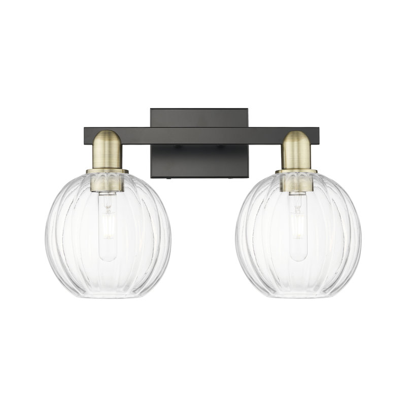Eldon - 2 Light 16" Globe Shade Bath Vanity Light, Clear, Antique Brass/Matte Black