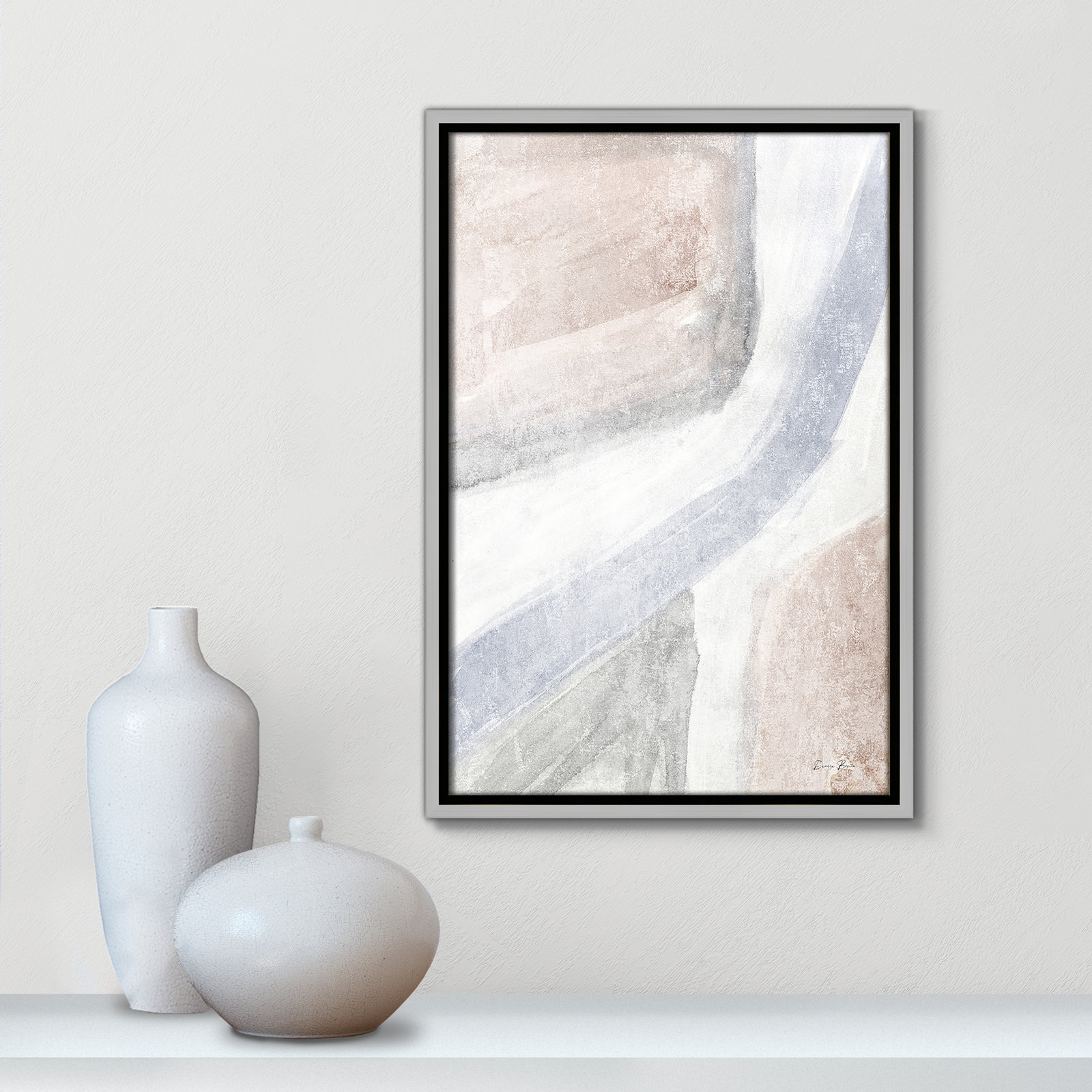 Helmsford "Soften 1" Painting, 19.5" H x 13.5" W x 2" D, Silver