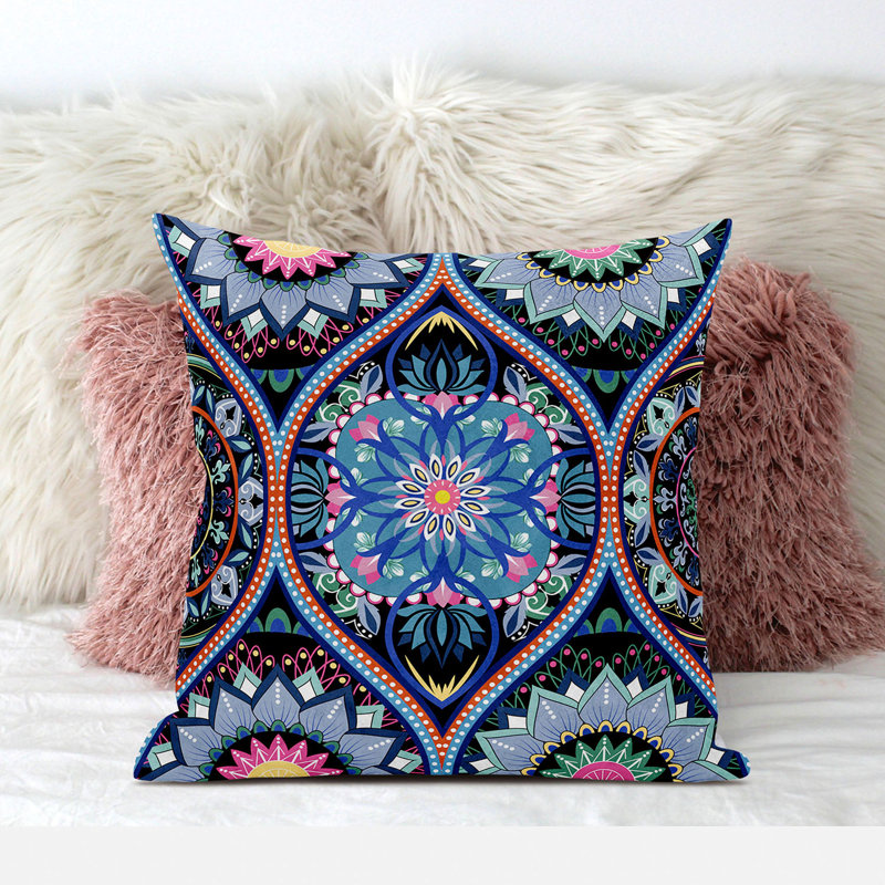 Bohemian Mandala Vector Outdoor Pillow Ikat Outdoor Reversible Throw Pillow, 16" x 16"