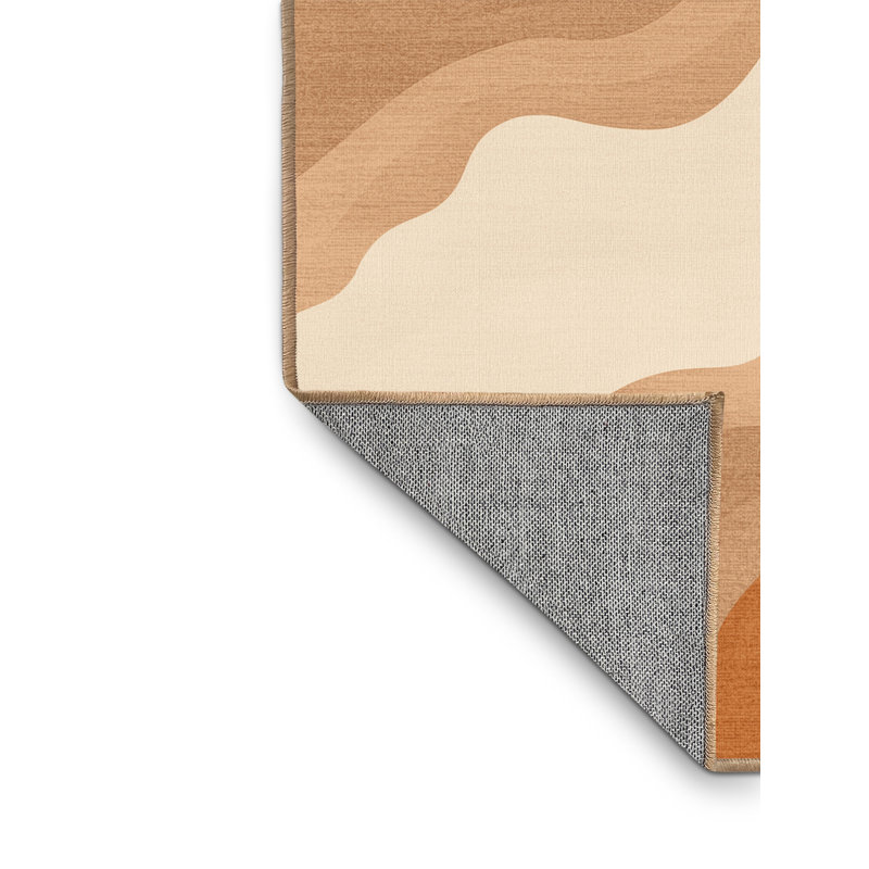 Tapis ombré bohème lavable à la machine en brun - reliure brun clair, Rond 7 pi