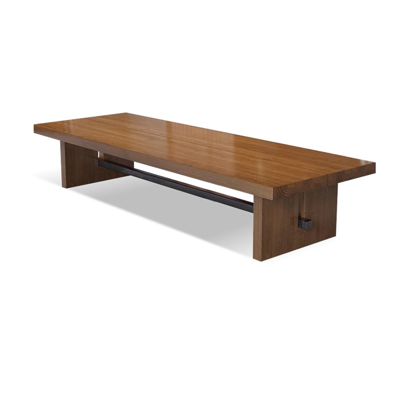Table de conférence rectangulaire en bois massif brun et noisette + fer, H 29,53 po x L 118,11 po x l 39,37 po
