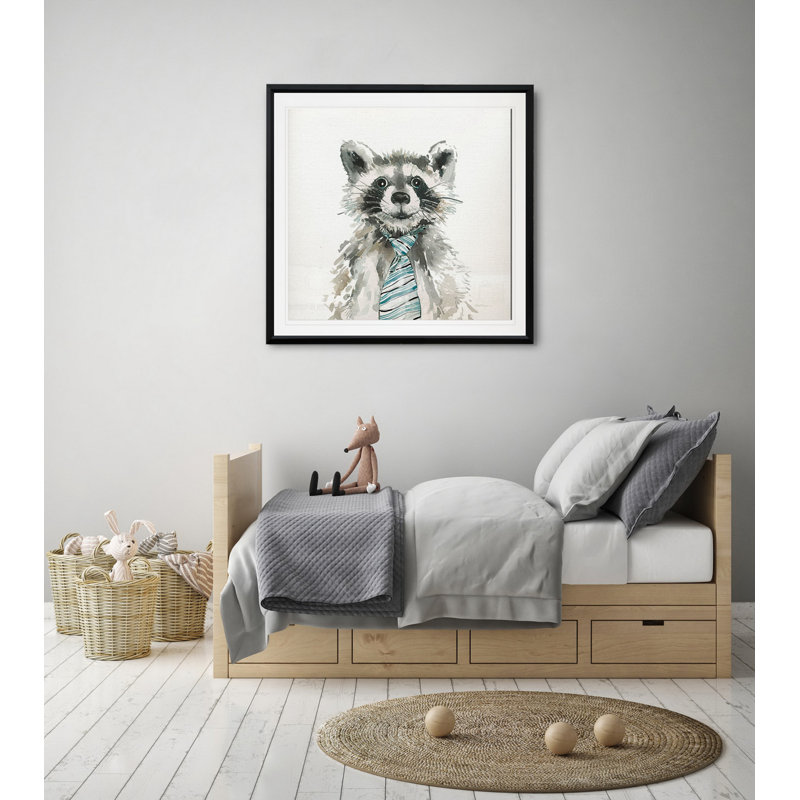 «Cute Critter Raccoon», art sur toile, H 17,5 po x l 17,5 po x P 1,5 po, Cadre plastique noir