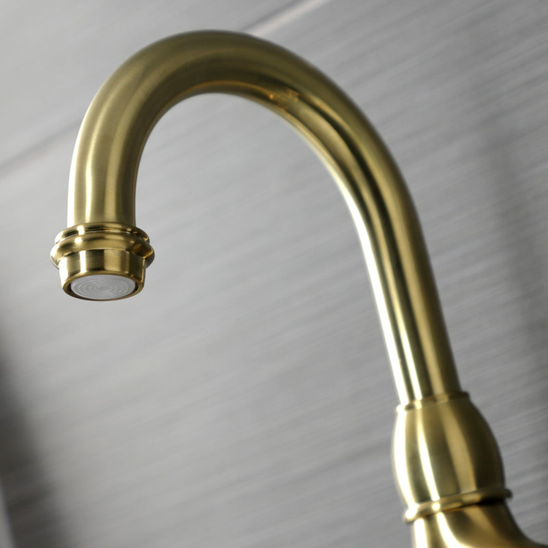 Robinet de salle de bain à large entraxe avec bonde, Laiton brossé