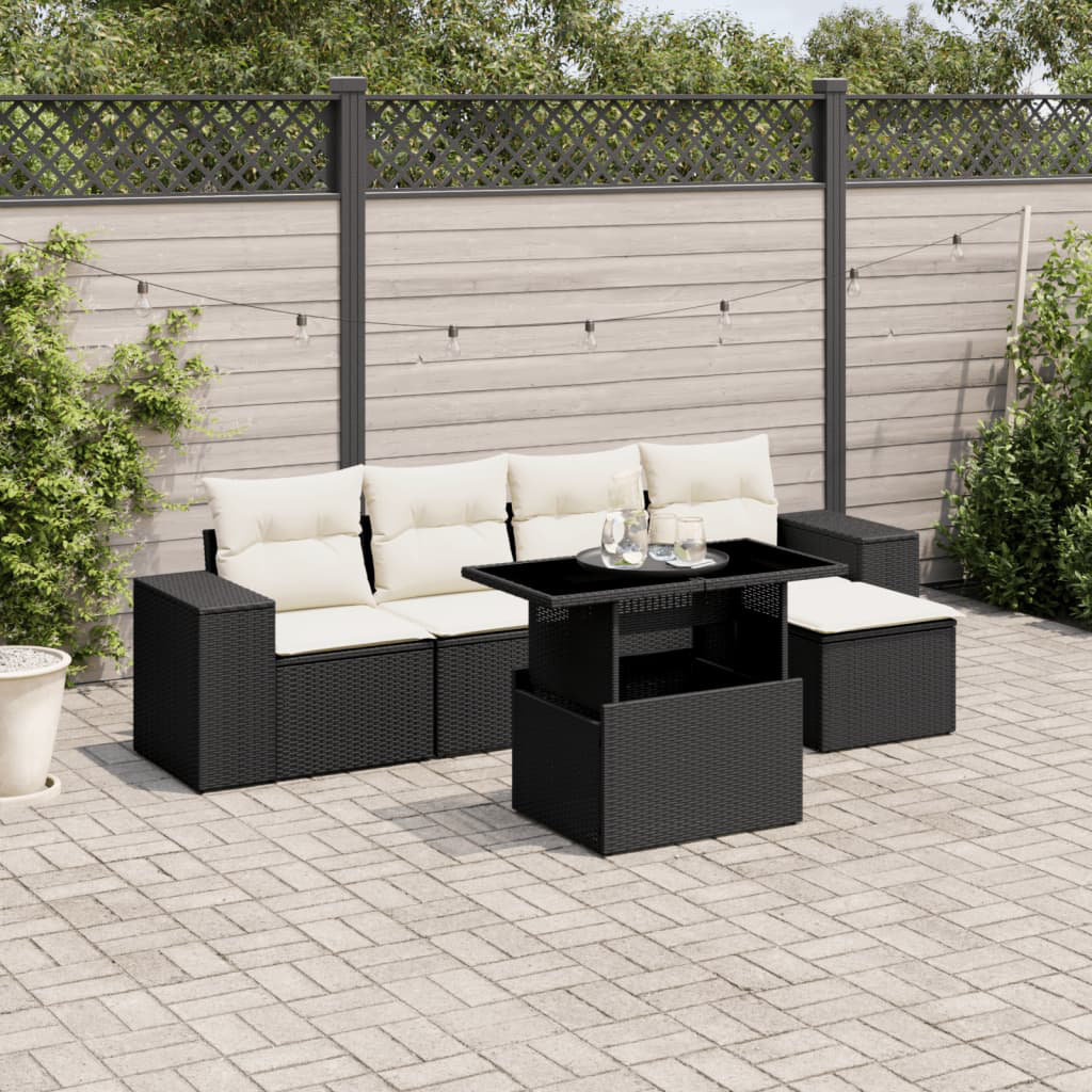 Vidaxl 6-Tlg. Garten-Sofagarnitur Mit Kissen Schwarz Polyrattan