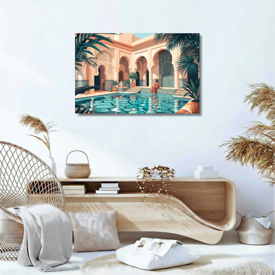 Ensemble d'un tableau sur toile représentant une cour marocaine