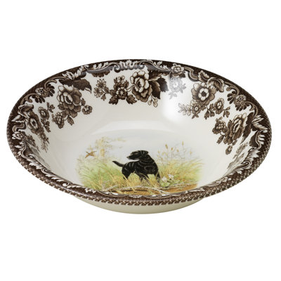 Spode Woodland Dogs Ascot Cereal Bowl 8" Blk Lab In Brown;white