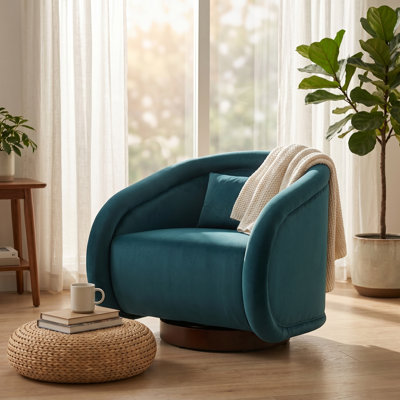 Fauteuil demi-tonneau pivotant à 360 degrés, fauteuil d'appoint rembourré en velours moderne et fauteuil en tissu de velours