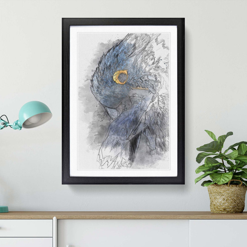 A Blue Parrot in Abstract - Picture Frame Graphic Art Print, Black Framed, 48cm H x 36cm W x 2cm D