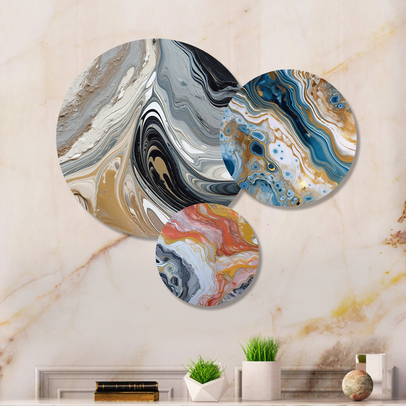 «Blue Dreams» en marbre bleu et blanc, impression murale 3 pièces