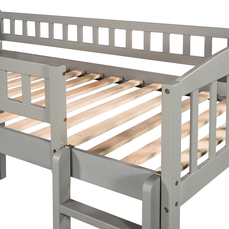 Lit mezzanine simple gris avec glissade et - Maximise l'espace de la chambre à coucher, utilisation polyvalente, structure en bois de pin, conception de structure stable, lattes solides, durabilité, ajout élégant