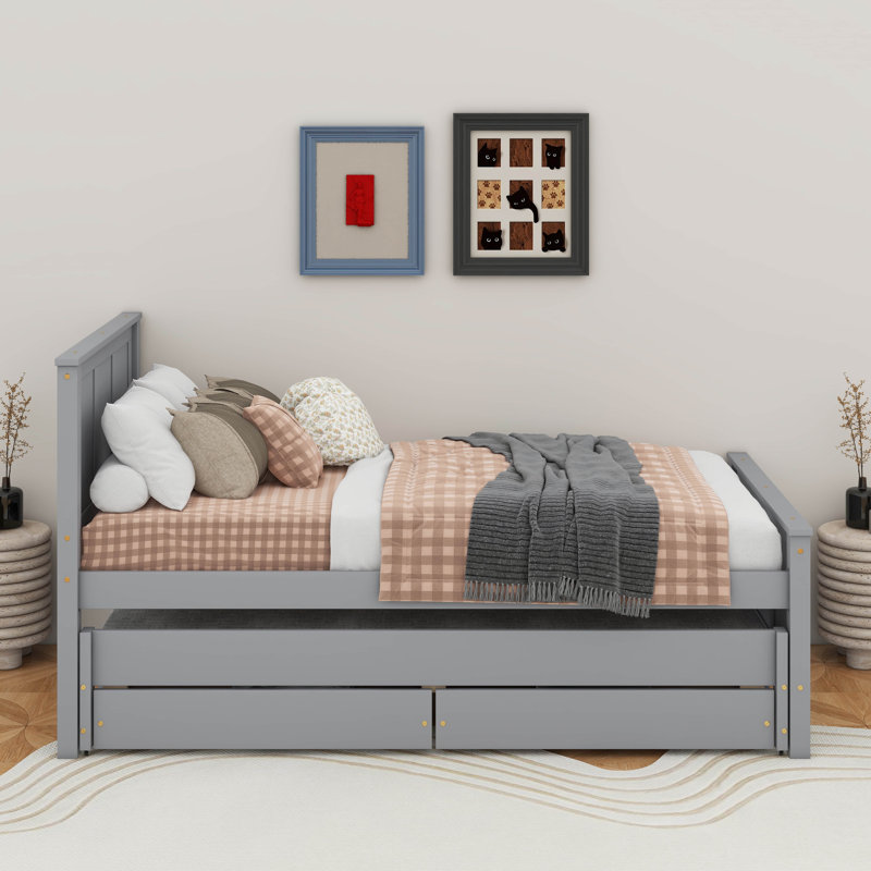 Lit plateforme simple avec tiroirs et lit gigogne, Gris