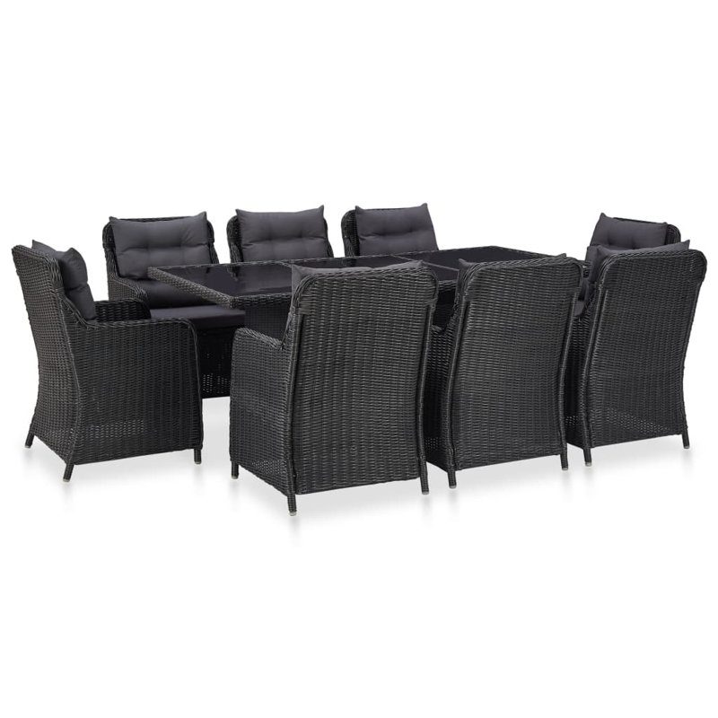 Roachdale Rectangular 8 - Person Dining Set with Cushions, Black, Black, Black