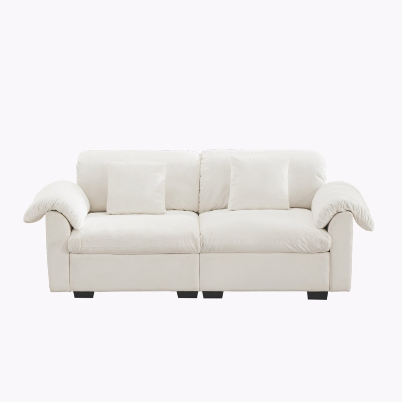 Canapé à assise profonde 3 places avec rangement sous chaque siège, H 33,9 po x l 83,9 po x P 37,6 po, Blanc